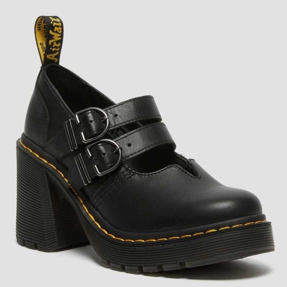 DR. MARTENS l Eviee Sendal Leather Heeled Platform Mary Janes Size 6 - Picture 3 of 13